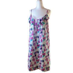 OLD navy pink blue white strappy summer dress ruffle neck fully lined size large